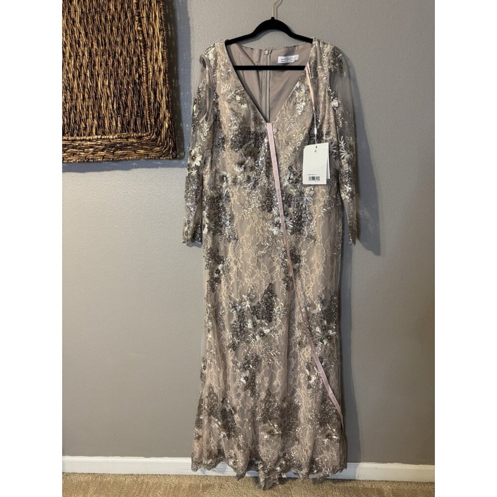 Mac Duggal Taupe 67539 Sequin V-Neck Long Sleeve Formal Gown Dress NEW - Picture 11 of 15